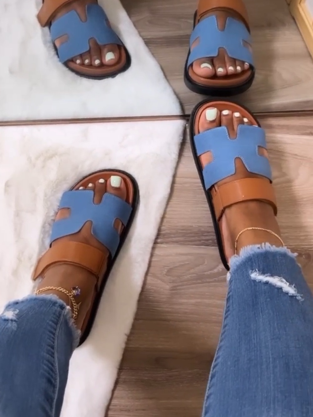 Denim/brown sandals